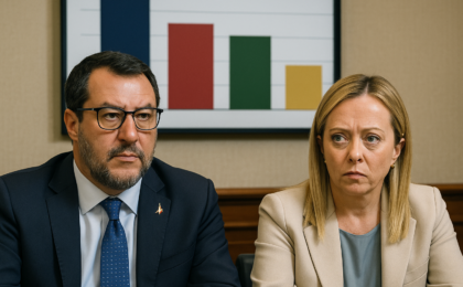Grafico che mostra il calo della coalizione di centrodestra nei sondaggi