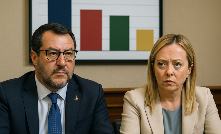 Grafico che mostra il calo della coalizione di centrodestra nei sondaggi
