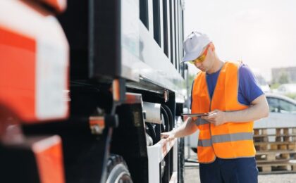 Camion su strada con serbatoio di gasolio